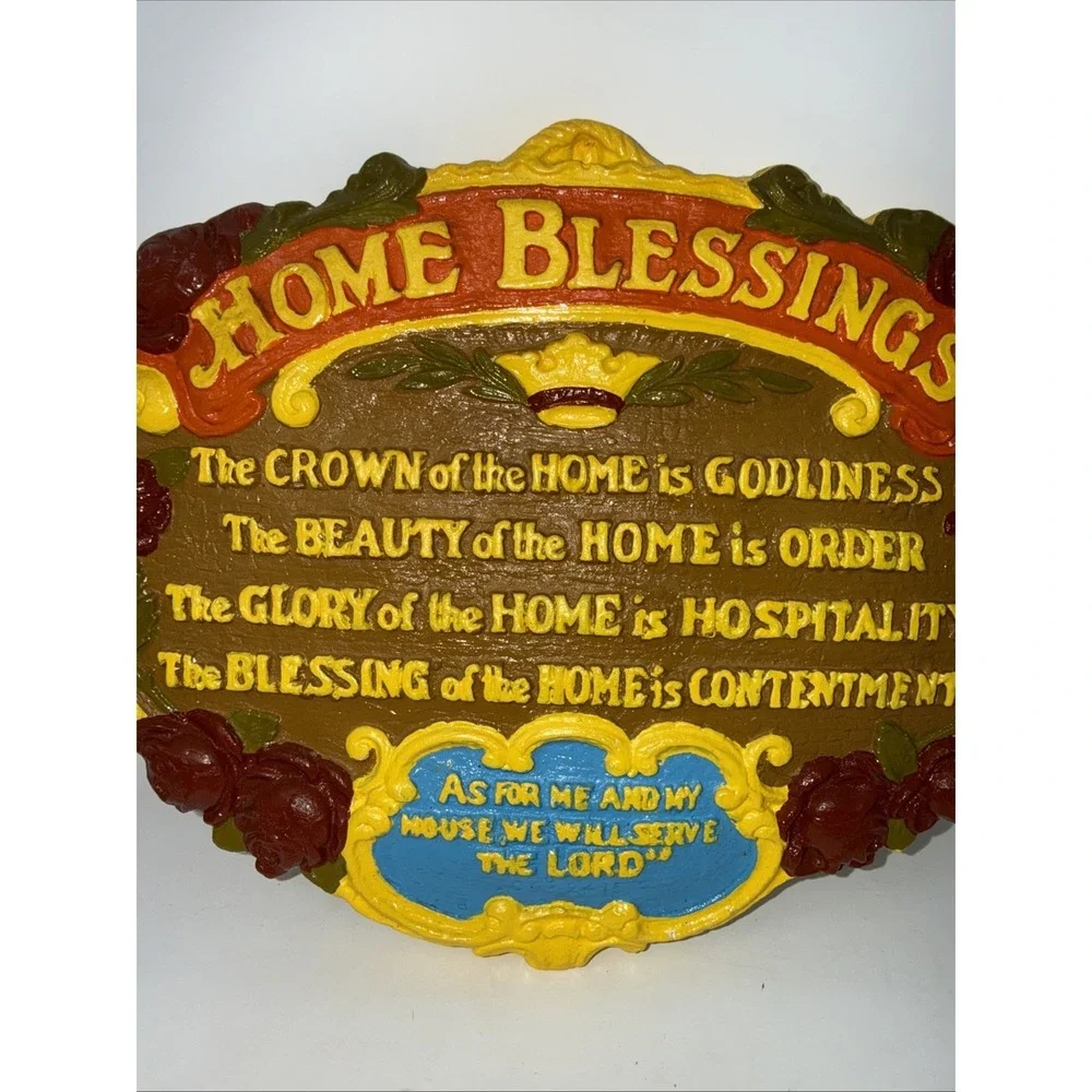 Vintage70's Home Blessings Wall Ceramic Plaque Joshua 24:15 Vibrant Painted